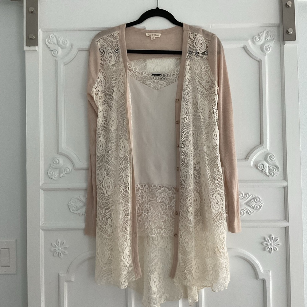Lace Champagne 2 pc. Cardigan- Med. with satin and Champagne lace Camisole